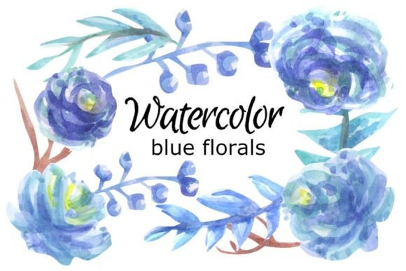 h1Watercolor Clipart Blue Flowers Art for Branding and Creative Projects
