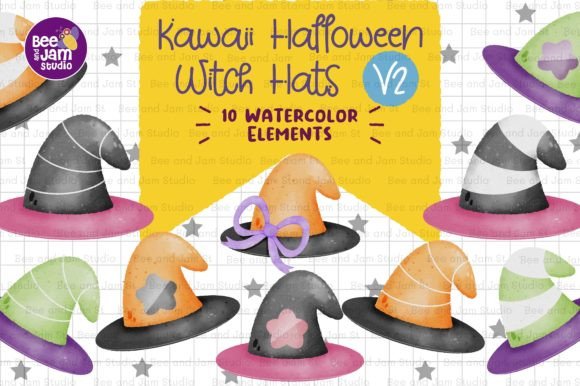 Halloween Witch Hat PNG Watercolor Illustrations for Creative Sellers