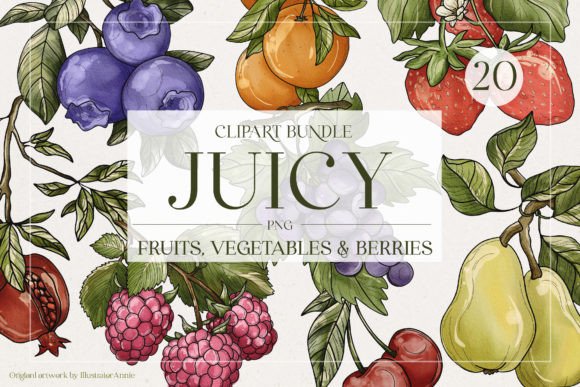 Juicy - Fruit Watercolor Clipart Bundle: Fresh Illustrations for Food & Lifestyle Branding
