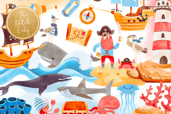 Ocean Pirates Watercolor Clipart Set for Illustrations & Digital Products