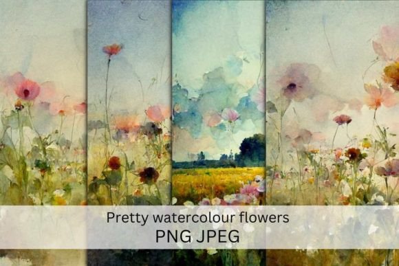 Pretty Watercolour Wildflower Meadow Illustrations for Branding and Creative Projects