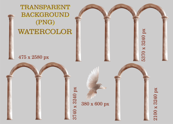 Vintage Watercolor Roman Arch Columns Illustrations: Timeless Elegance for Local Branding