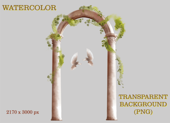 Vintage Watercolor Roman Arch with Vines Illustrations for Digital Sellers