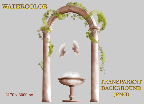 Vintage Watercolor Roman Archway Vines Illustrations for Small Business Branding