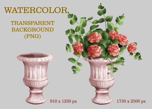 Vintage Watercolor Roman Vase Flowers Illustrations for Real Crafting Magic