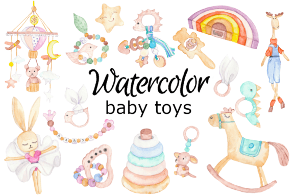 Watercolor Baby Toys Illustrations for Creative Sellers