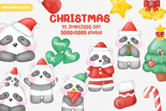 Watercolor Christmas Panda Bundle for Blog & Editorial Design