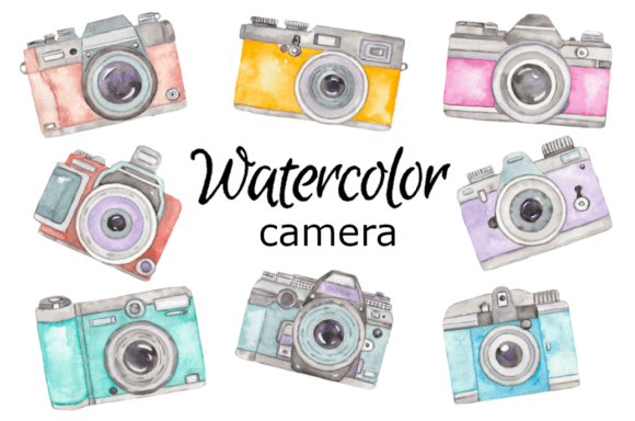 Watercolor Clipart Camera Art Vintage Illustrations for Soft, Nostalgic Design Projects