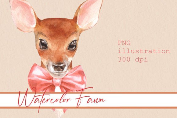Watercolor Fawn with Bow Illustrations for Creative Sellers