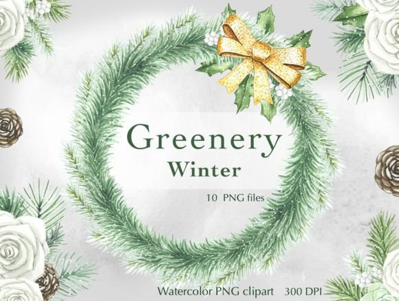 Watercolor Greenery Winter Clipart: A Fresh Illustration for Seasonal Branding