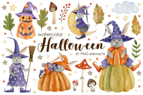 Watercolor Halloween Bunny Illustrations for Crafters & Handmade Sellers