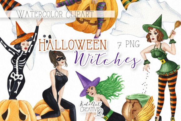 Watercolor Halloween Witches Illustrations for Blog & Editorial Design