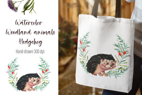 Watercolor Hedgehog and Beautiful Wreath Illustrations for Crafting and Handmade Business