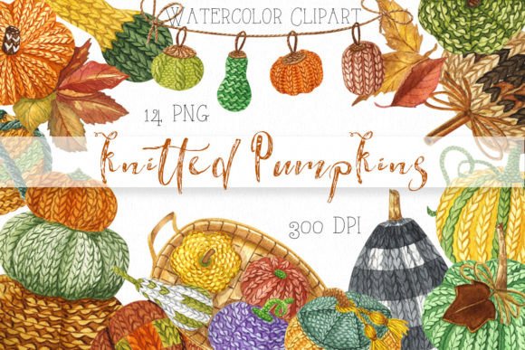 Watercolor Knitted Pumpkins Illustrations: A Blogger’s Best Fall Design Asset