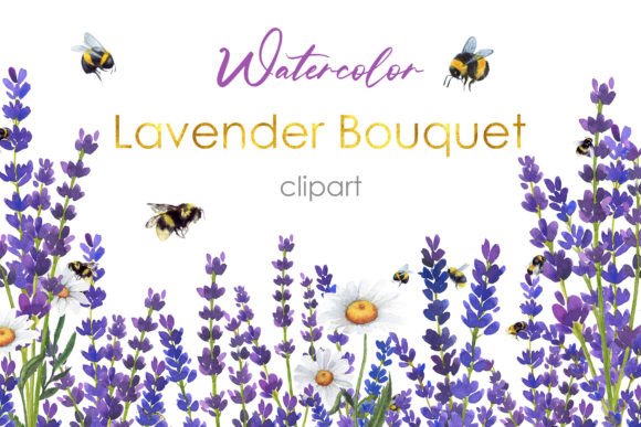 Watercolor Lavender Bouquet Clipart Png for Branding and Illustrations