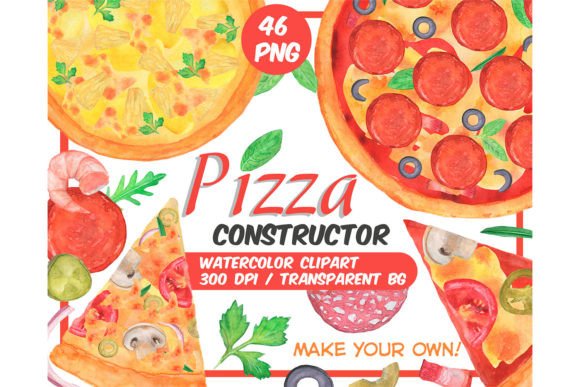 Watercolor Pizza Clipart for Lifestyle & Food Blogs