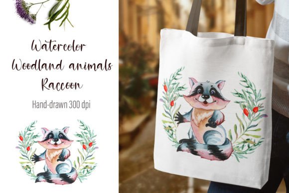 Watercolor Raccoon and Beautiful Wreath Illustrations for Crafters & Etsy Sellers