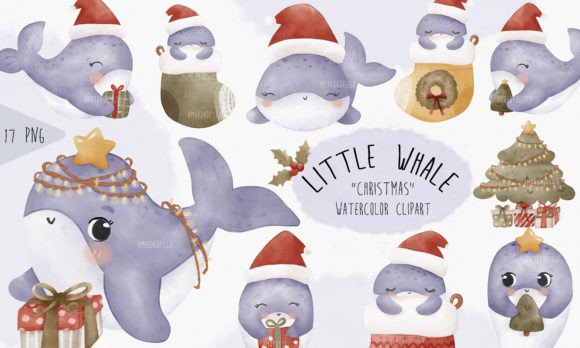Watercolor Whale Christmas Clipart: A Seasonal Illustration for Bloggers and Digital Publishers
