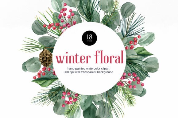 Watercolor Winter Flora & Christmas Frame Illustrations for Seasonal Branding